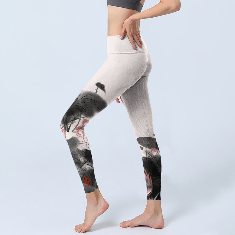 Leggings de fitness pour femme avec peinture à l' Buddha Stones et feuilles de lotus - image 3