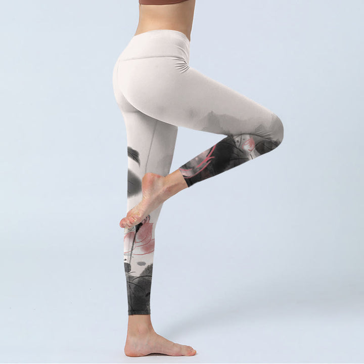 Leggings de fitness pour femme avec peinture à l' Buddha Stones et feuilles de lotus - image 4