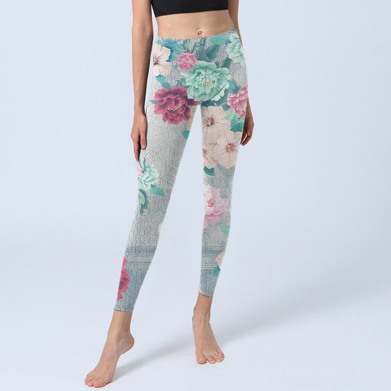 Leggings de fitness et de gym à imprimé fleurs de pivoine colorées avec Buddha Stones Pantalons de yoga pour femmes - image 6