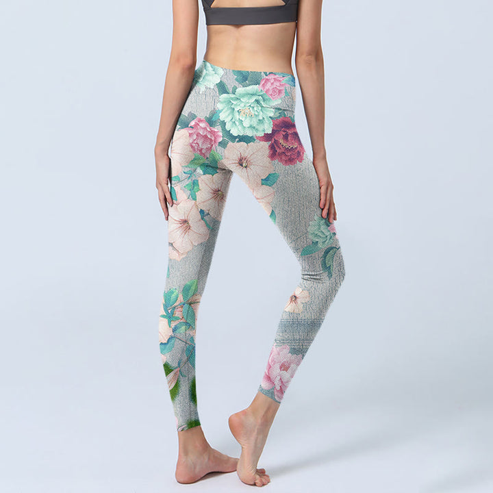 Leggings de fitness et de gym à imprimé fleurs de pivoine colorées avec Buddha Stones Pantalons de yoga pour femmes - image 5