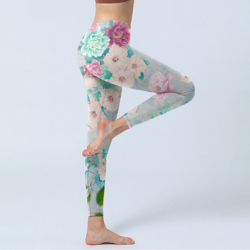 Leggings de fitness et de gym à imprimé fleurs de pivoine colorées avec Buddha Stones Pantalons de yoga pour femmes - image 4