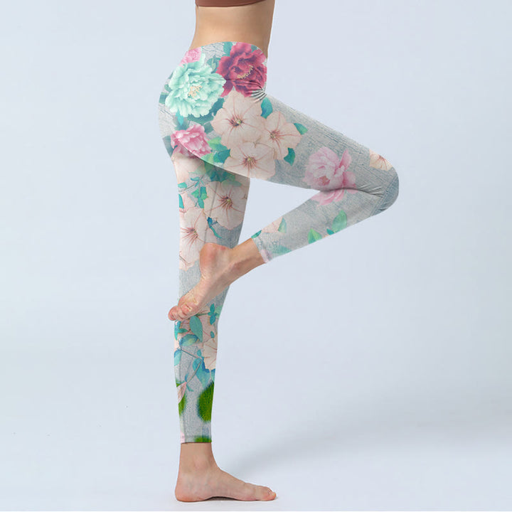 Leggings de fitness et de gym à imprimé fleurs de pivoine colorées avec Buddha Stones Pantalons de yoga pour femmes - image 4