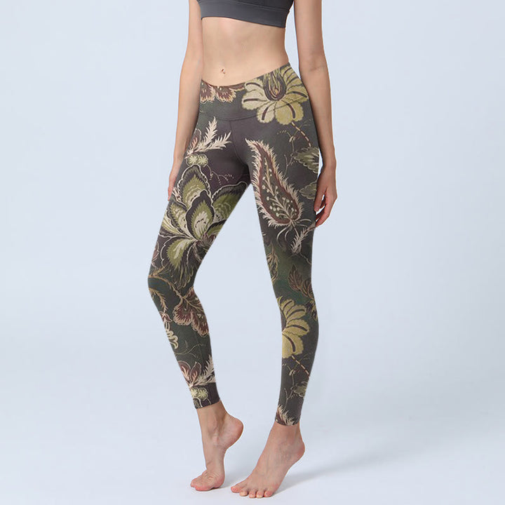 Pantalon de yoga pour femme avec imprimé floral et Buddha Stones - Olive - US18，UK/AU22，EU50 (4XL) - image 0