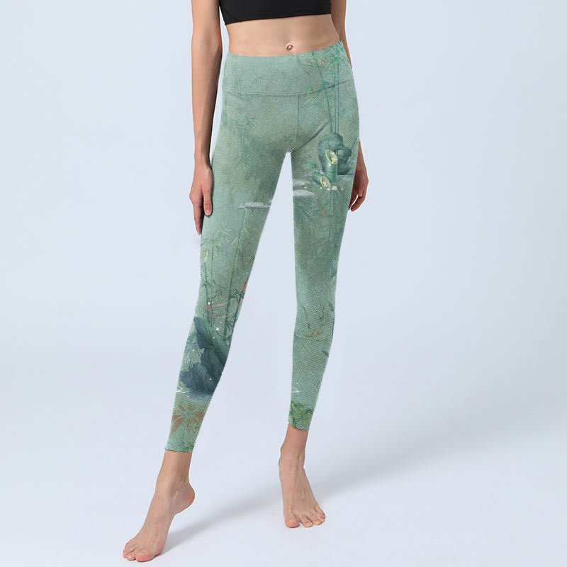 Leggings de sport et de fitness à imprimé Buddha Stones Green Bamboo Rocks Pantalon de yoga pour femme - image 6