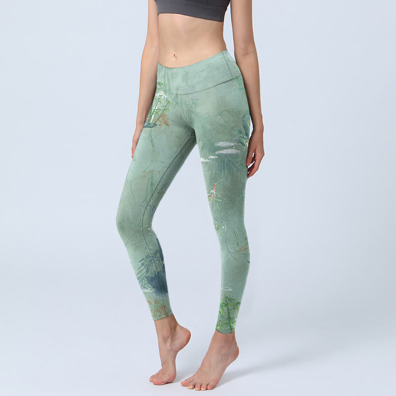 Leggings de sport et de fitness à imprimé Buddha Stones Green Bamboo Rocks Pantalon de yoga pour femme - miellat - US18，UK/AU22，EU50 (4XL) - image 1