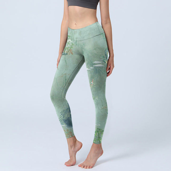 Leggings de sport et de fitness à imprimé Buddha Stones Green Bamboo Rocks Pantalon de yoga pour femme - miellat - US18，UK/AU22，EU50 (4XL) - image 1