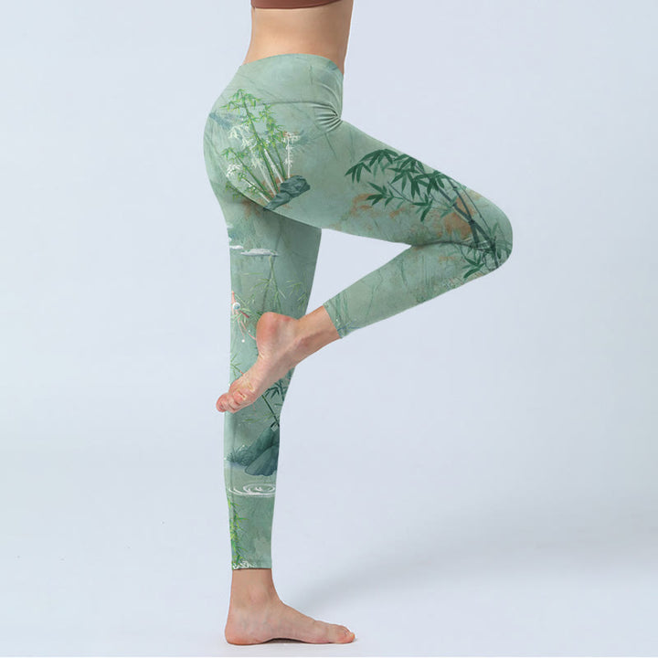 Leggings de sport et de fitness à imprimé Buddha Stones Green Bamboo Rocks Pantalon de yoga pour femme - image 3