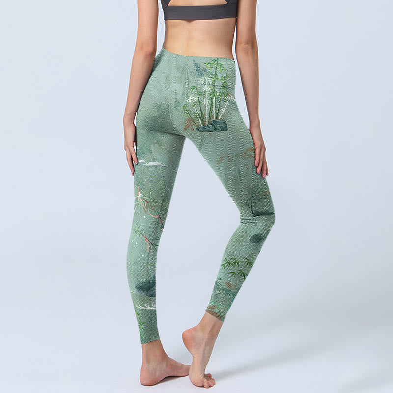 Leggings de sport et de fitness à imprimé Buddha Stones Green Bamboo Rocks Pantalon de yoga pour femme - image 5