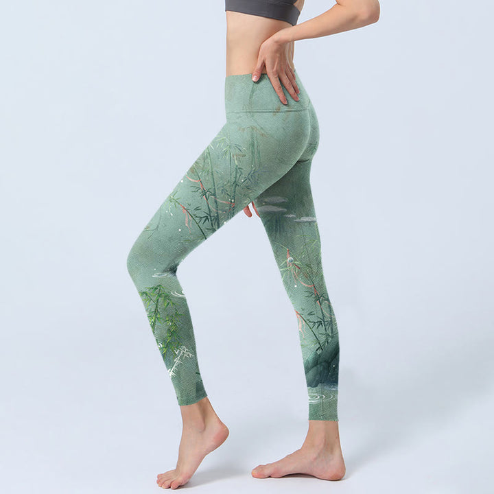 Leggings de sport et de fitness à imprimé Buddha Stones Green Bamboo Rocks Pantalon de yoga pour femme - image 3