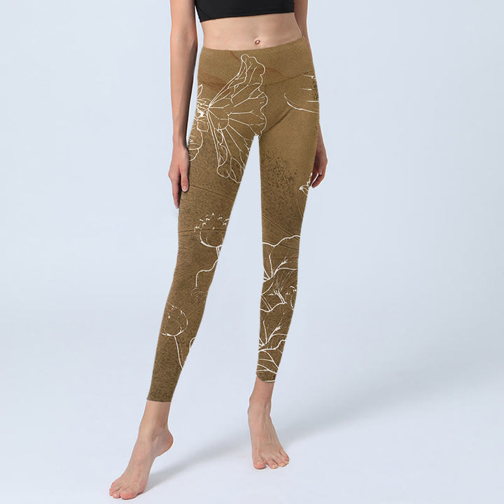 Leggings de fitness et de gym pour femme Buddha Stones , verge d'or, fleurs de lotus et feuilles - image 6