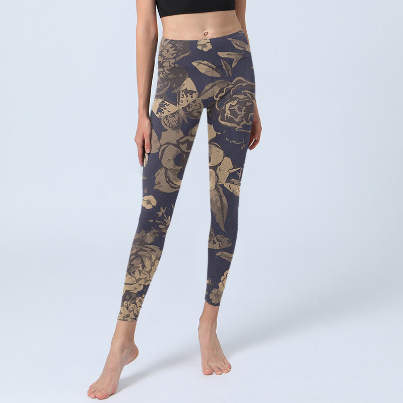 Leggings de fitness et de gym à imprimé Buddha Stones Pivoine Fleurs Feuilles Pantalons de yoga pour femmes - image 6