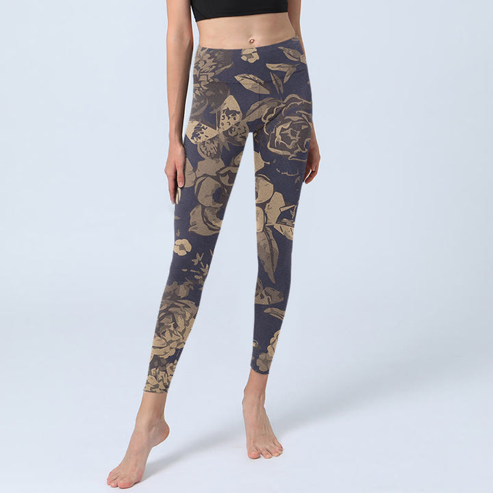 Leggings de fitness et de gym à imprimé Buddha Stones Pivoine Fleurs Feuilles Pantalons de yoga pour femmes - image 6