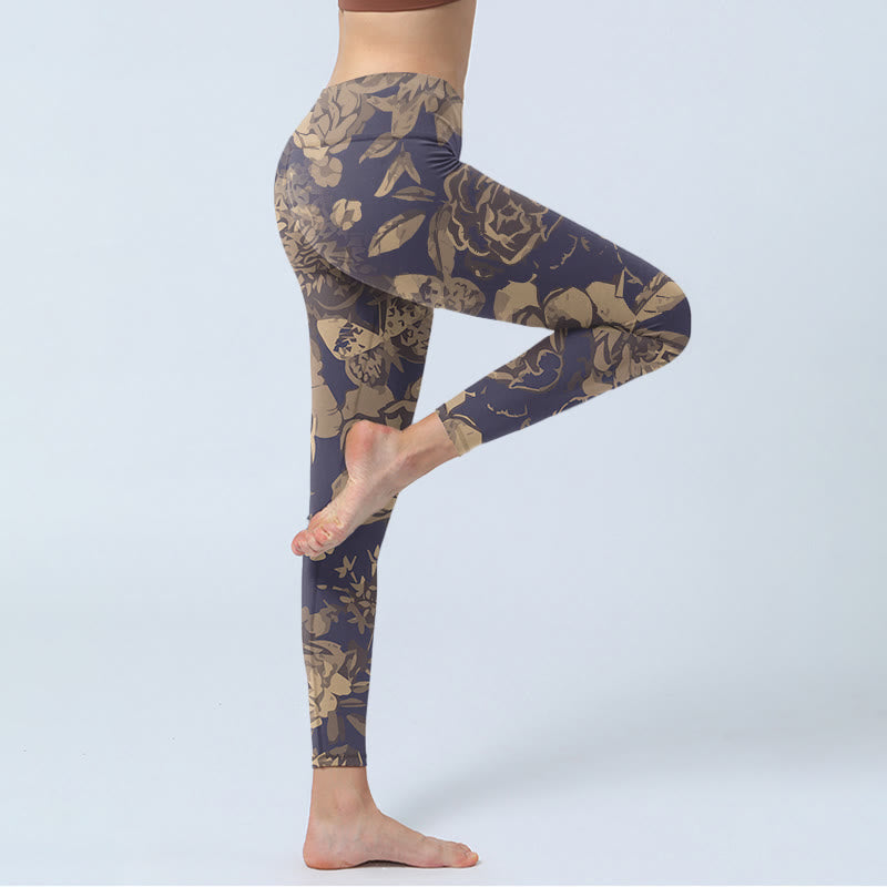 Leggings de fitness et de gym à imprimé Buddha Stones Pivoine Fleurs Feuilles Pantalons de yoga pour femmes - image 3