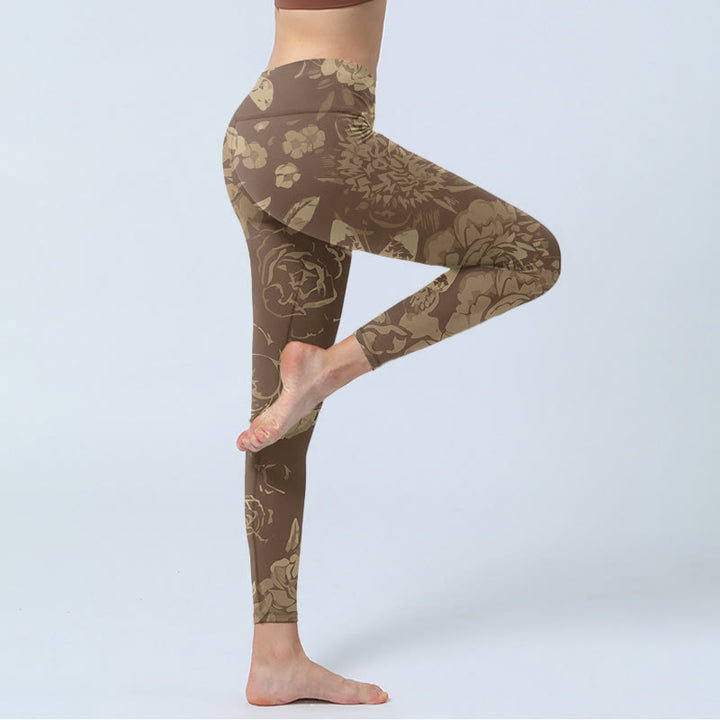 Leggings de fitness et de gym à imprimé Buddha Stones Pivoine Fleurs Feuilles Pantalons de yoga pour femmes - image 13