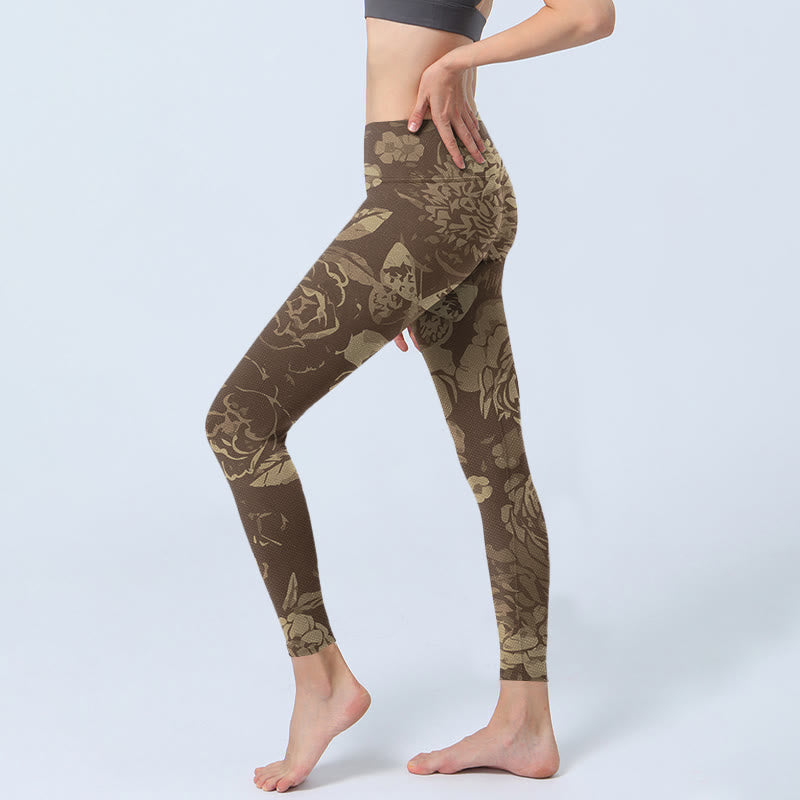Leggings de fitness et de gym à imprimé Buddha Stones Pivoine Fleurs Feuilles Pantalons de yoga pour femmes - image 12