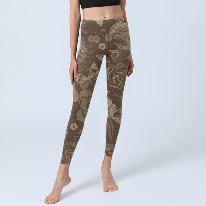 Leggings de fitness et de gym à imprimé Buddha Stones Pivoine Fleurs Feuilles Pantalons de yoga pour femmes - image 15