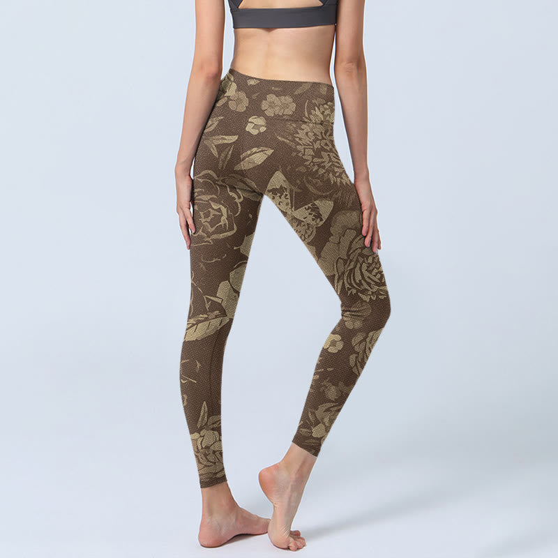 Leggings de fitness et de gym à imprimé Buddha Stones Pivoine Fleurs Feuilles Pantalons de yoga pour femmes - image 14