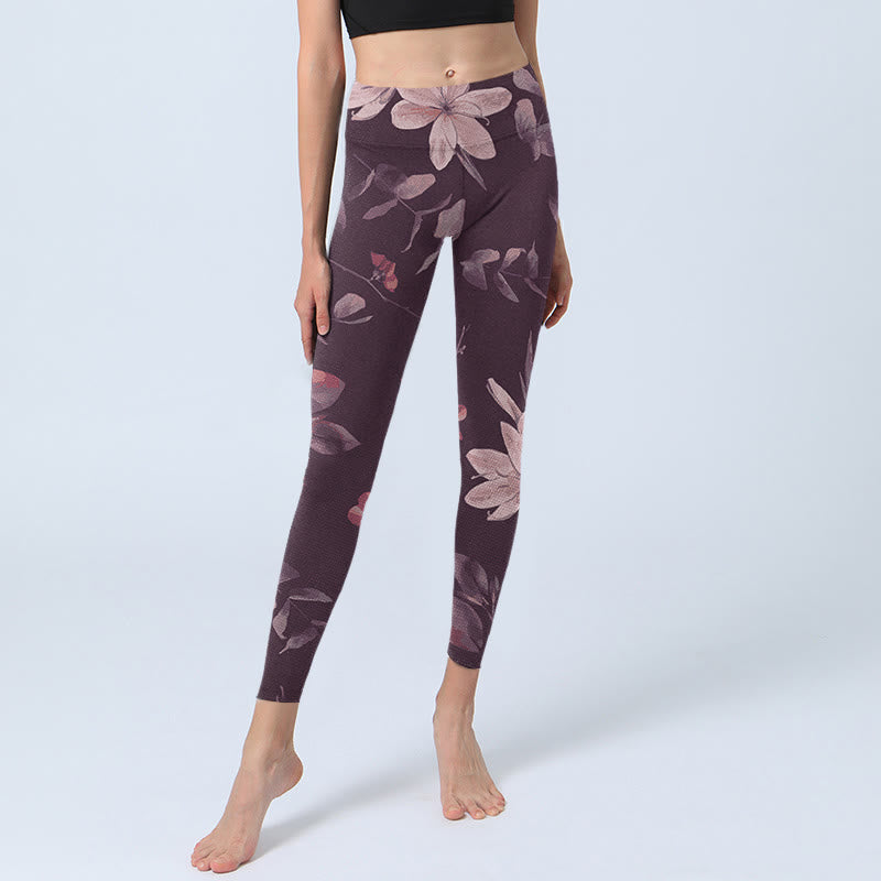 Leggings de fitness pour femmes avec imprimé Buddha Stones Purple White Flowers Leaves Blossom - image 6
