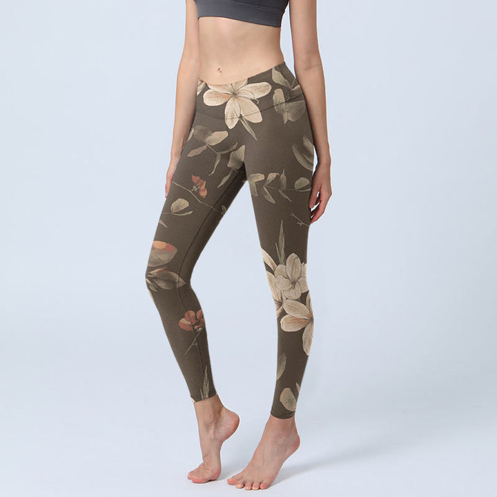 Leggings de fitness pour femmes avec imprimé Buddha Stones Purple White Flowers Leaves Blossom - Kaki foncé - US18，UK/AU22，EU50 (4XL) - image 10