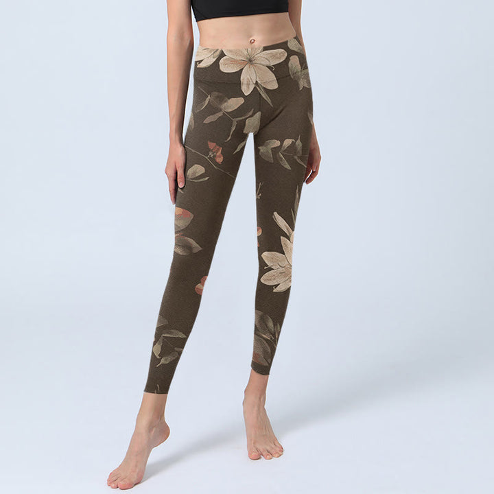 Leggings de fitness pour femmes avec imprimé Buddha Stones Purple White Flowers Leaves Blossom - image 15