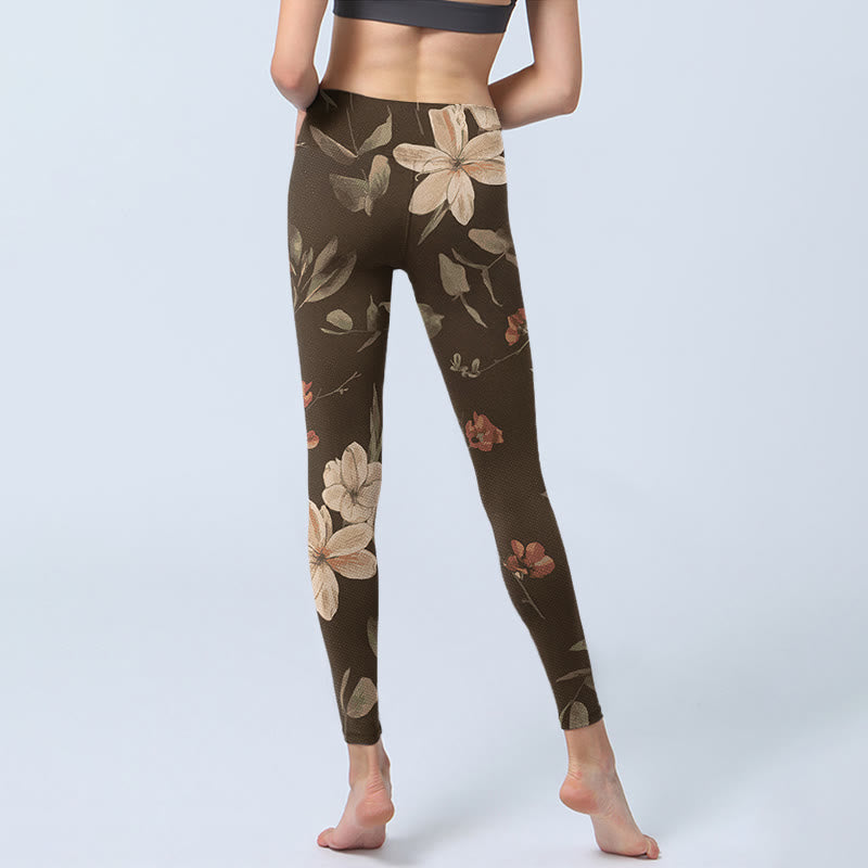Leggings de fitness pour femmes avec imprimé Buddha Stones Purple White Flowers Leaves Blossom - image 14