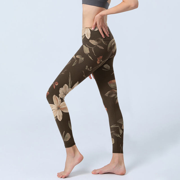Leggings de fitness pour femmes avec imprimé Buddha Stones Purple White Flowers Leaves Blossom - image 12