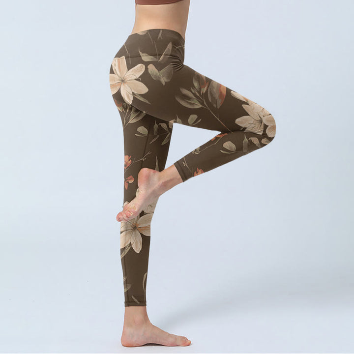 Leggings de fitness pour femmes avec imprimé Buddha Stones Purple White Flowers Leaves Blossom - image 14