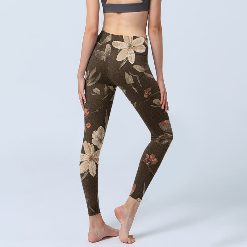 Leggings de fitness pour femmes avec imprimé Buddha Stones Purple White Flowers Leaves Blossom - image 13