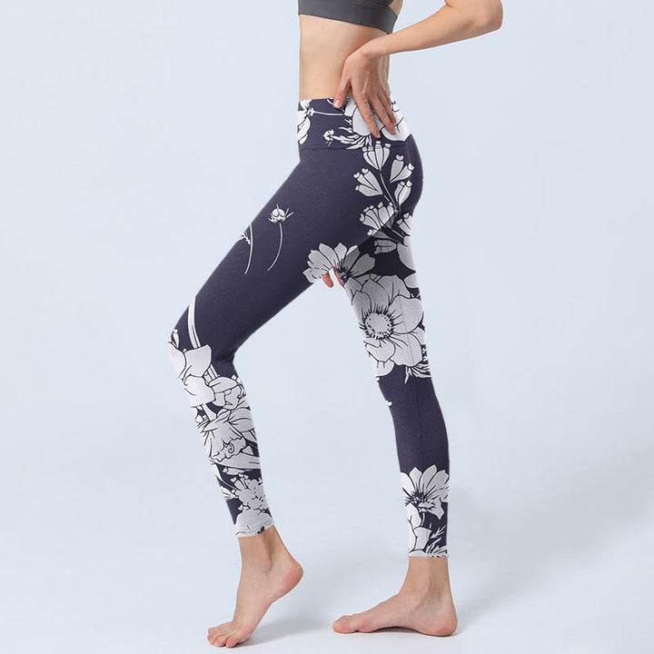 Leggings de sport et de fitness à imprimé Buddha Stones Flowers Blossom pour femme - image 3