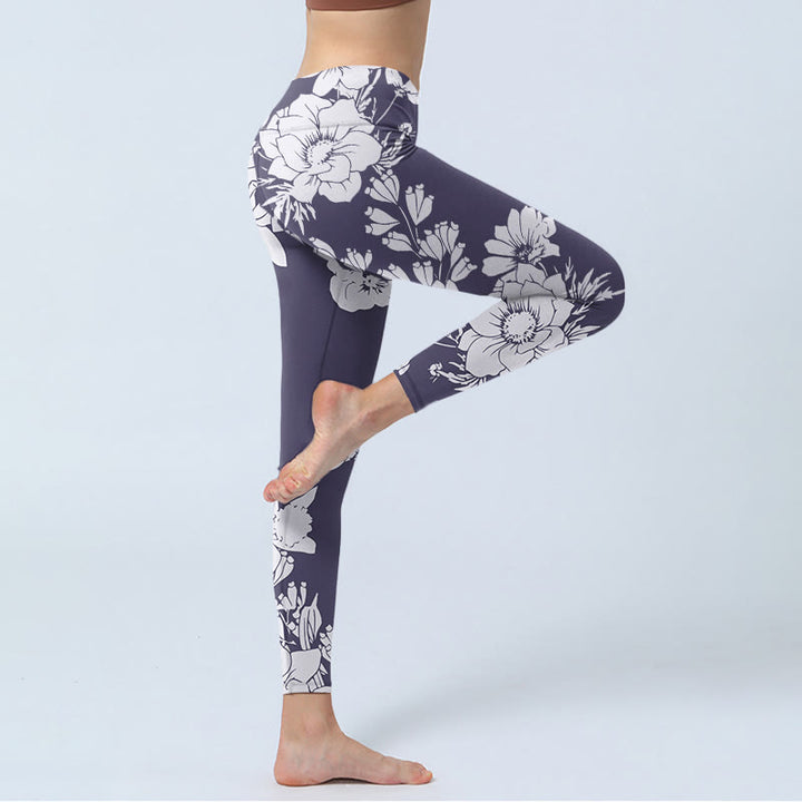 Leggings de sport et de fitness à imprimé Buddha Stones Flowers Blossom pour femme - image 4