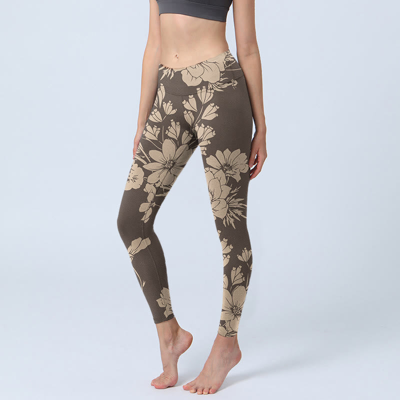 Leggings de sport et de fitness à imprimé Buddha Stones Flowers Blossom pour femme - Kaki foncé - US18，UK/AU22，EU50 (4XL) - image 10