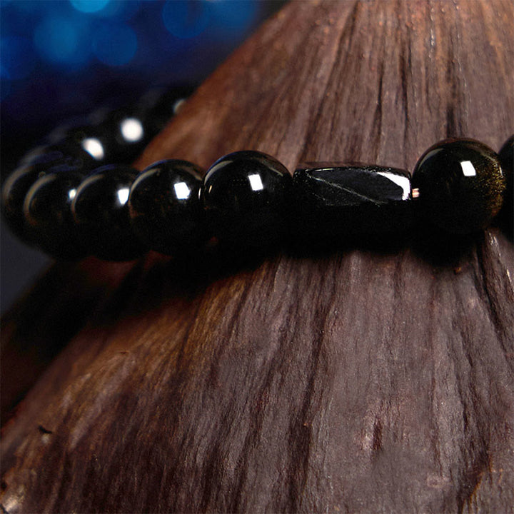 Bracelet de richesse en obsidienne et tourmaline noire avec Buddha Stones