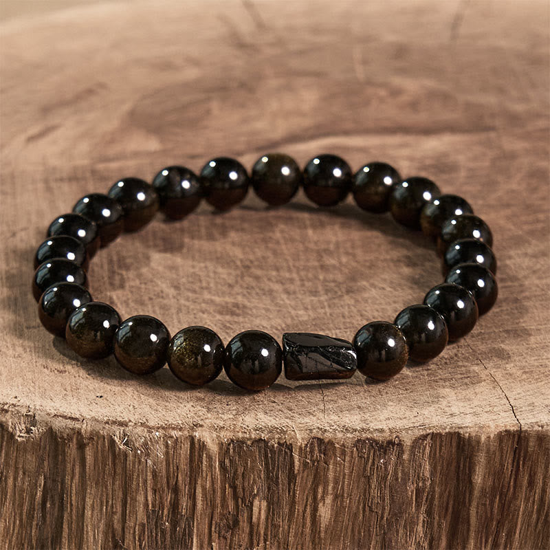 Bracelet de richesse en obsidienne et tourmaline noire avec Buddha Stones