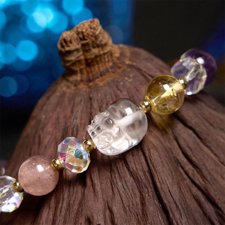 Bracelet porte-bonheur en cristal blanc, citrine, quartz fraise vert, améthyste, Buddha Stones PiXiu