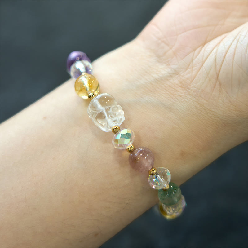 Bracelet porte-bonheur en cristal blanc, citrine, quartz fraise vert, améthyste, Buddha Stones PiXiu