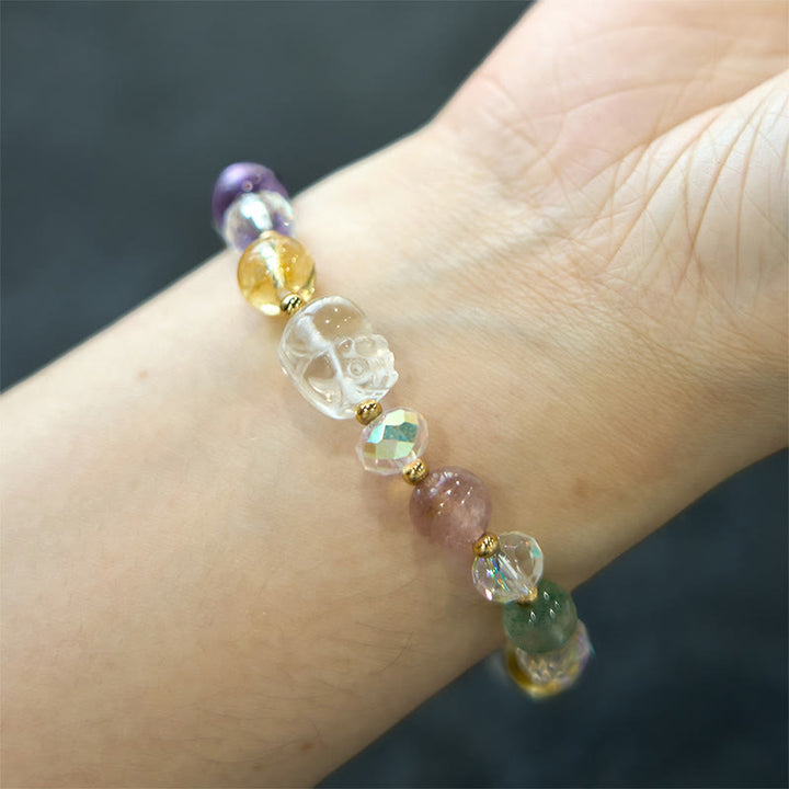 Bracelet porte-bonheur en cristal blanc, citrine, quartz fraise vert, améthyste, Buddha Stones PiXiu