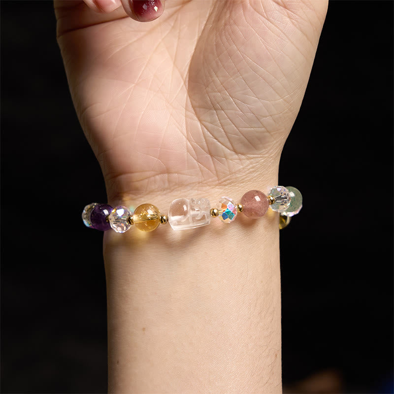 Bracelet porte-bonheur en cristal blanc, citrine, quartz fraise vert, améthyste, Buddha Stones PiXiu