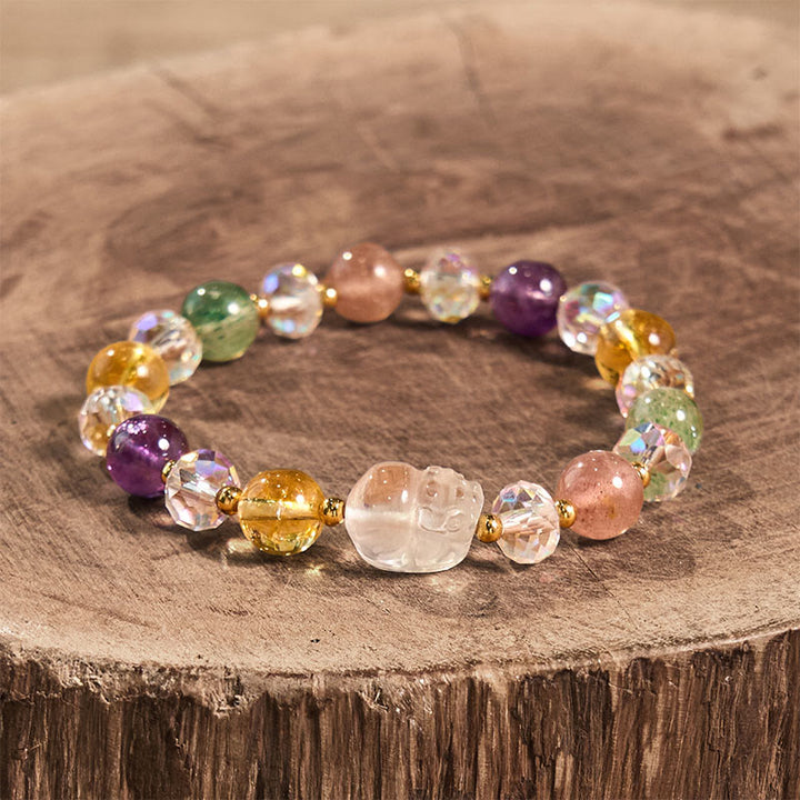 Bracelet porte-bonheur en cristal blanc, citrine, quartz fraise vert, améthyste, Buddha Stones PiXiu