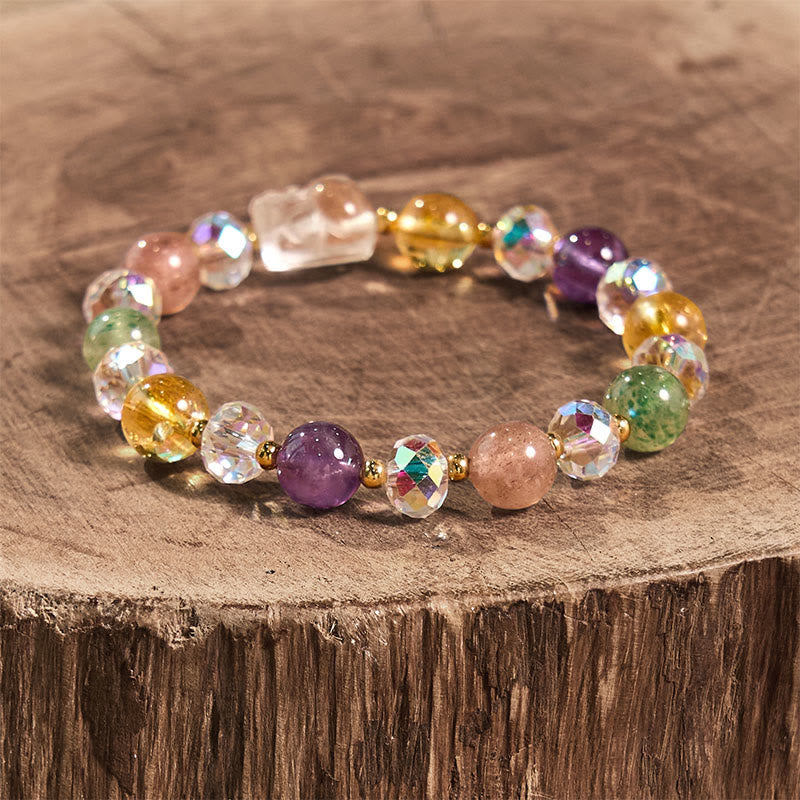 Bracelet porte-bonheur en cristal blanc, citrine, quartz fraise vert, améthyste, Buddha Stones PiXiu