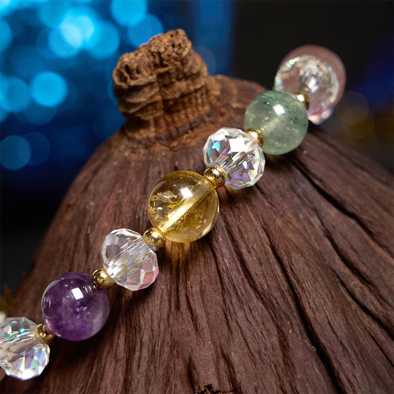 Bracelet porte-bonheur en cristal blanc, citrine, quartz fraise vert, améthyste, Buddha Stones PiXiu