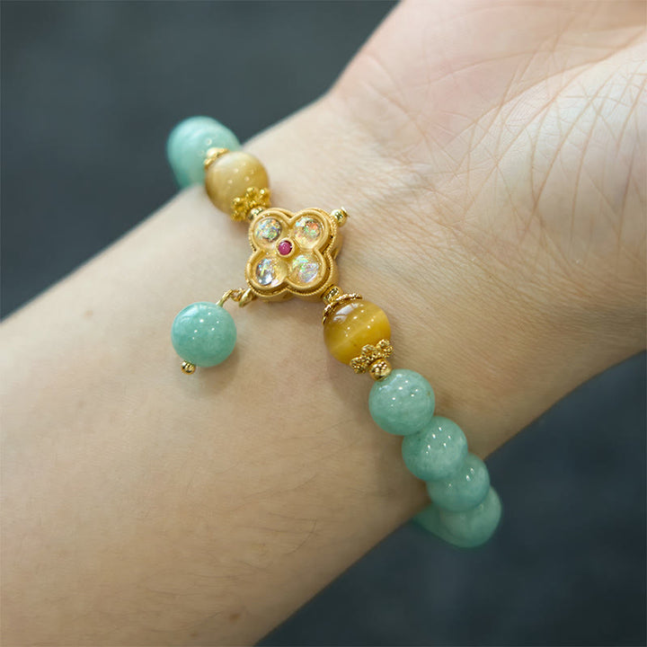 Bracelet de prospérité en jade et œil de tigre jaune Buddha Stones
