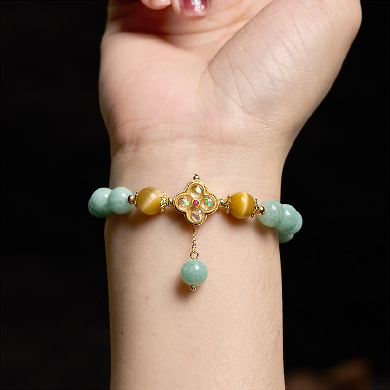 Bracelet de prospérité en jade et œil de tigre jaune Buddha Stones