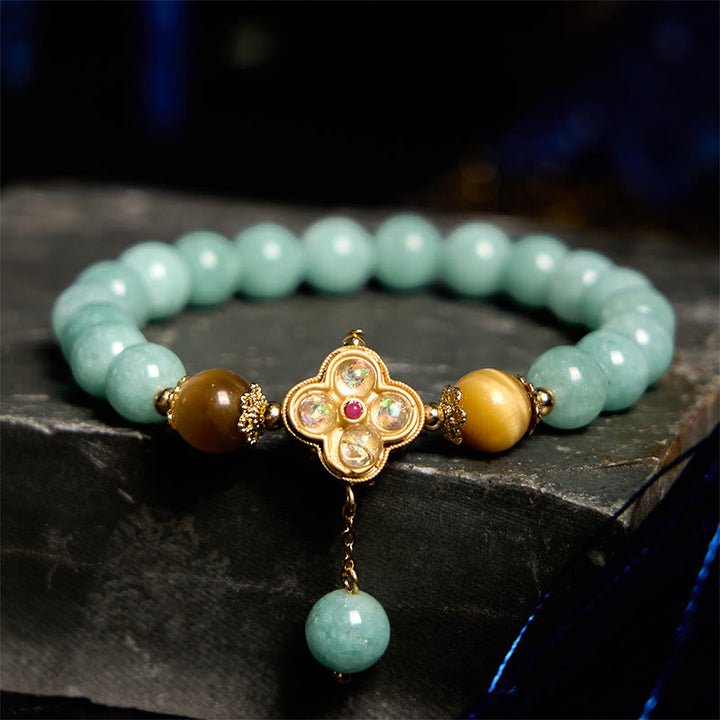 Bracelet de prospérité en jade et œil de tigre jaune Buddha Stones