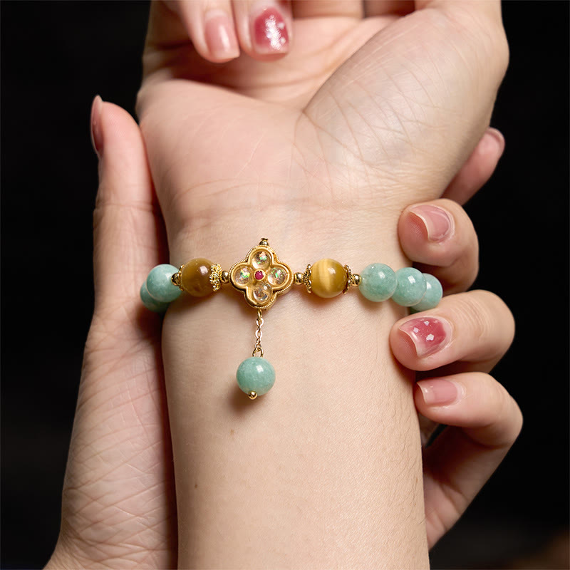 Bracelet de prospérité en jade et œil de tigre jaune Buddha Stones