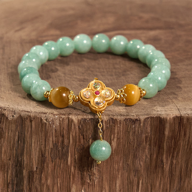 Bracelet de prospérité en jade et œil de tigre jaune Buddha Stones