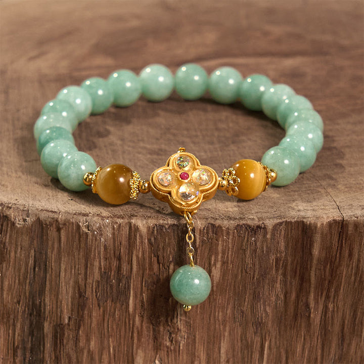 Bracelet de prospérité en jade et œil de tigre jaune Buddha Stones