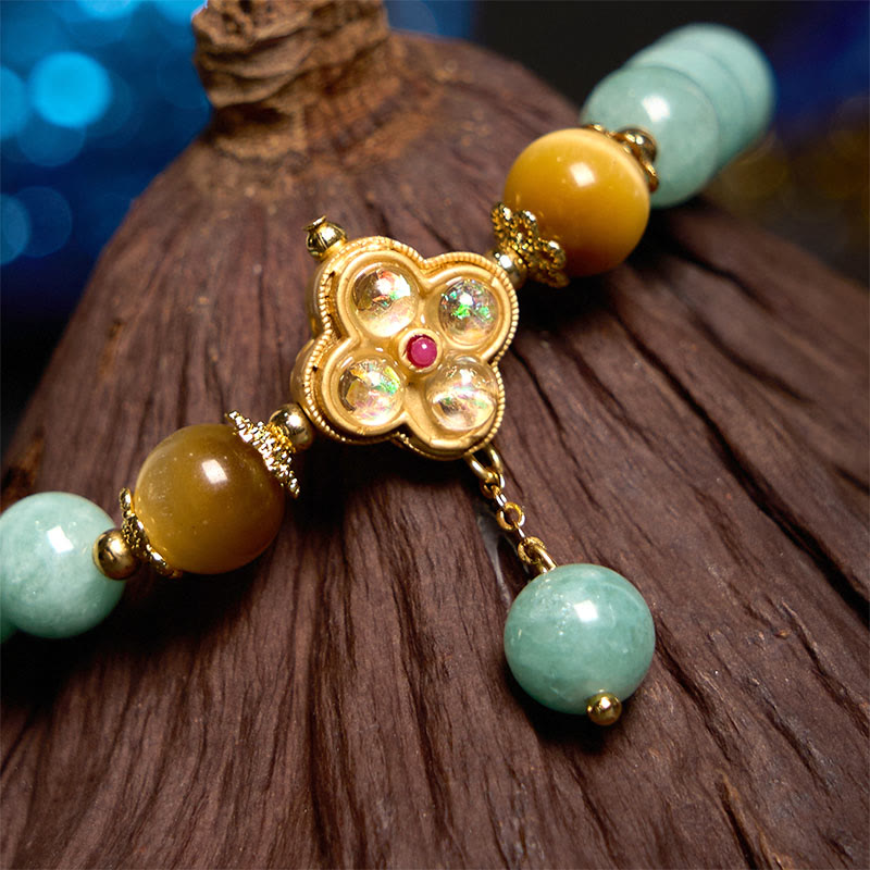 Bracelet de prospérité en jade et œil de tigre jaune Buddha Stones