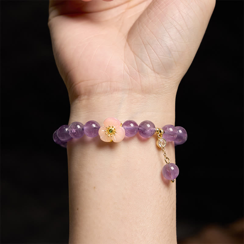 Bracelet de méditation de fortune en améthyste et fleur de pêcher Buddha Stones