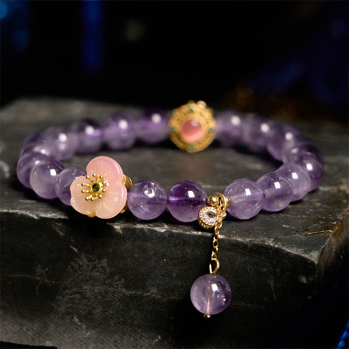 Bracelet de méditation de fortune en améthyste et fleur de pêcher Buddha Stones