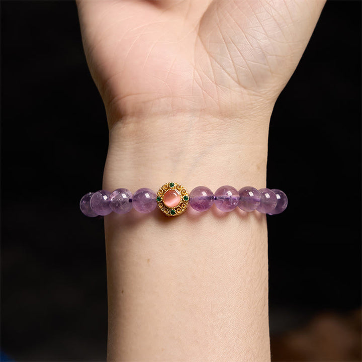 Bracelet de méditation de fortune en améthyste et fleur de pêcher Buddha Stones